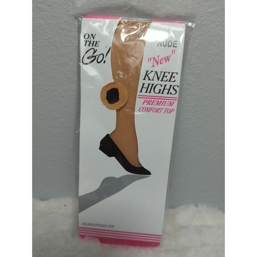 On The Go! Comfort Top Knee Highs Pantyhose Nylons One Size Brand New Nude‎